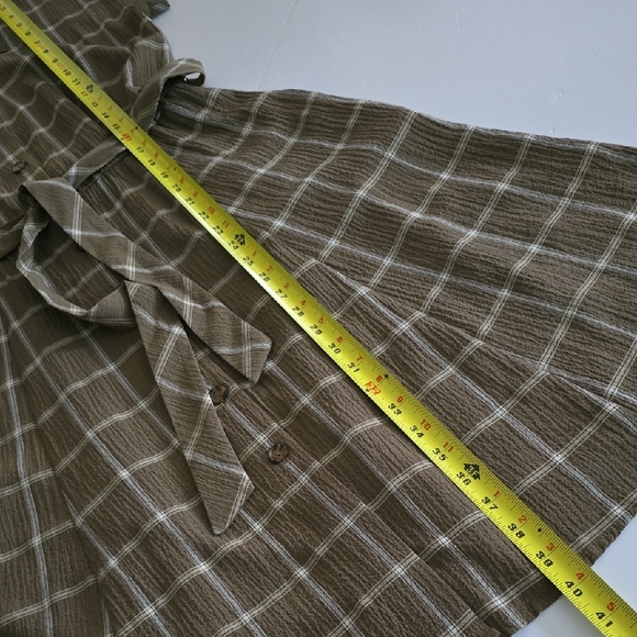 Calvin Klein Women's Green Cream Plaid Button-Up Belted Midi Shirtdress Size 4 - Picture 12 of 12